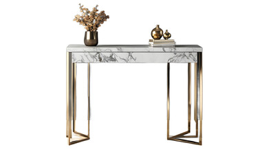 Poster - A modern console table with a marble top and sleek metal legs on a empty plain background
