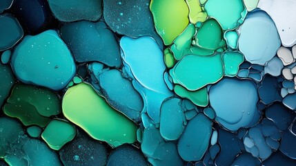 Leinwandbilder - Vibrant Abstract Fluid Art with Vivid Turquoise and Green Shapes on Dark Background