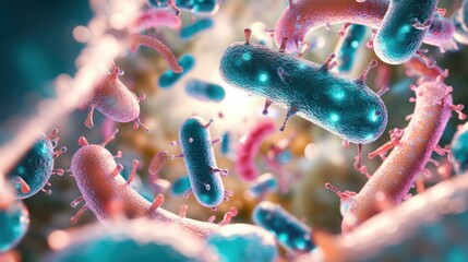 Poster - Colorful Microscope View of Bacteria and Microorganisms in a Laboratory Environment