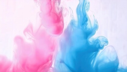 Aufkleber - pastel pink and blue ink swirling in water on white background for abstract designs, modern art, and creative projects