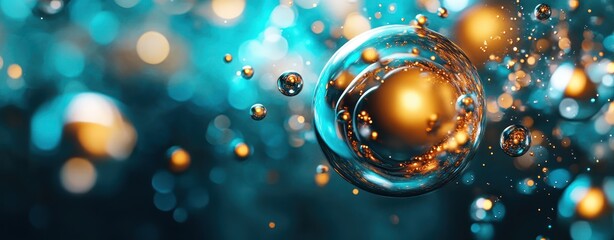 Aufkleber - Beautifully Abstract Bubbles with Glittering Lights and Soft Blue Background in High Definition Visual Design