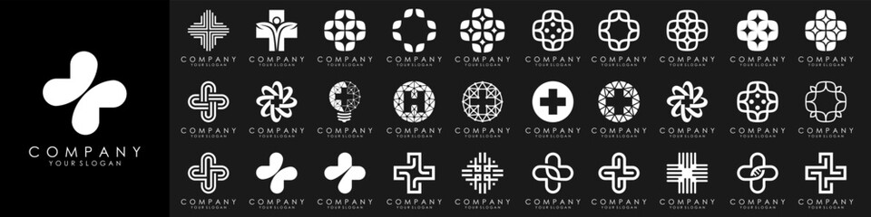 Wall Mural - set of Medical Cross logo design template set. Isolated plus icon symbols for hospital, ambulance, pharmacy. Vector collection of health care emblems, signs, badges.