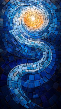 Abstract Blue Ocean Mosaic Art Stunning Wave Pattern Handmade Design