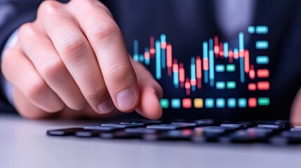 Leinwandbilder - Businessperson Analyzing Financial Data on a Keyboard with Graph Visualization in Background