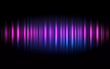 Poster - Abstract background with sound waves, blue and purple neon glow light effect on a dark black gradient color backdrop.