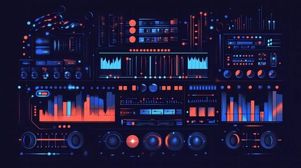 Poster - Vector element design on a dark blue background. Vector illustration of an audio equalizer for music and podcast technology or brochures with line color