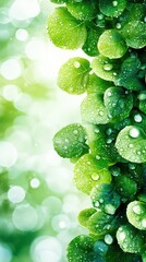 Aufkleber - Fresh Green Leaves with Water Droplets Glimmering in Bright Natural Light for Nature Inspired Backgrounds