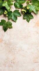 Wall Mural - Fresh Green Ivy Leaves on Textured Beige Background for Natural and Eco-Friendly Themes