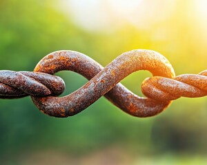 Aufkleber - Captivating Rusty Chain Link Forming a Symbolic Infinity Sign in Nature's Warm Glow