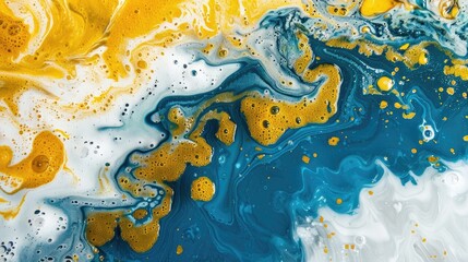 Poster - Abstract painting with vibrant yellow and blue swirls creating a fluid, textured appearance.