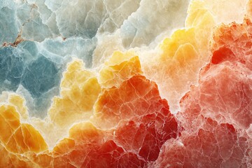 Fototapete - Abstract image of colorful onyx stone with swirling patterns and vibrant hues of blue, yellow, and red.