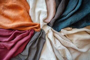 Poster - A collection of various textured fabrics in a variety of earthy tones arranged in a circular pattern.