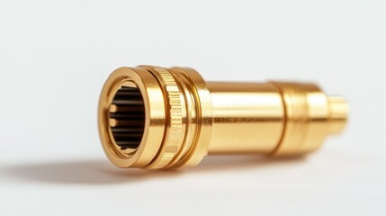 Sticker - A macro shot of a gold-plated concentric coaxial plug connector on a clean white background