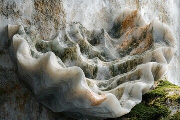 Poster - Abstract alabaster sculpture resembling a seashell, with textured surface and earthy tones.