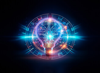 Aufkleber - Glowing lightbulb with a circuit board inside, symbolizing innovative technology and bright ideas.  A futuristic concept of intelligence and digital innovation.
