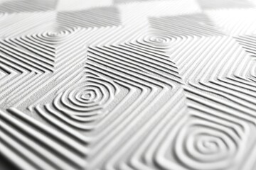 Leinwandbilder - Abstract white textured surface with embossed geometric patterns and swirling lines creating a modern, minimalist design.