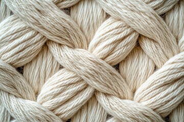 Poster - Intricate woven beige yarn texture, showcasing a detailed crisscross pattern of thick threads.