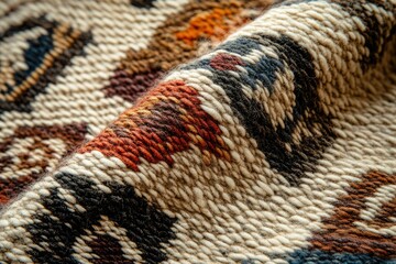 Aufkleber - Close-up of a hand-woven rug showcasing intricate patterns and earthy tones.