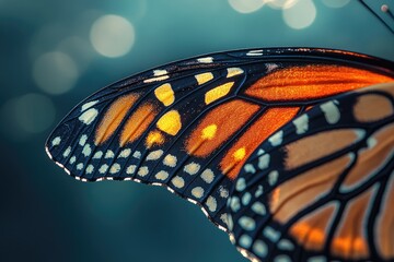 Poster - Close-up of a monarch butterfly wing, showcasing intricate details and vibrant colors.