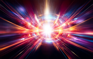 Poster - Abstract background with a focus on colorful streaks of light radiating from a central point.