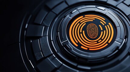 Poster - Futuristic Technology Interface with Orange Fingerprint Design