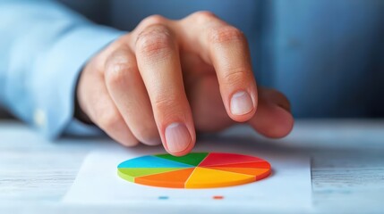 Poster - Close-up of Finger Pointing at Colorful Pie Chart on Table