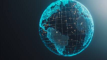 Poster - global network: a futuristic digital rendering of planet earth, illuminated with glowing lines symbo