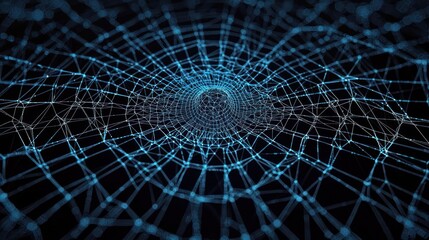 Abstract Network Pattern Design With Blue Lines On Dark Background