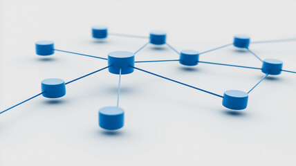 Poster - Interconnectedness: A minimalist visual representation of a network, featuring interconnected blue nodes symbolizing connections, collaboration, and global reach.