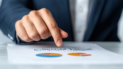 Poster - Business Presentation Hand Pointing at Pie Charts and Graph Data
