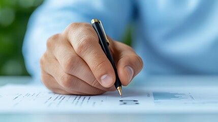Poster - Person Writing on Document with Pen in Professional Environment
