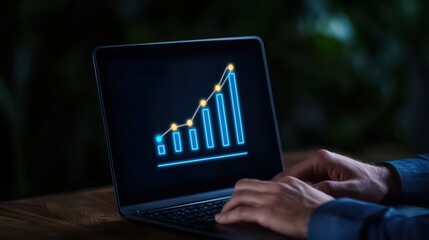 Poster - Hands Typing on Laptop with Digital Graph Presentation
