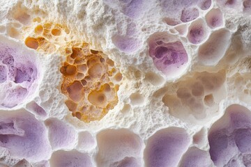 Aufkleber - Abstract image of porous material with lavender and gold hues, resembling a sponge or rock texture.