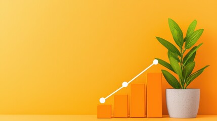 Poster - Growth Chart with Plant and Orange Background for Business Concept