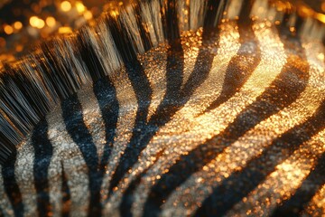Poster - Glittering zebra stripes shimmer with golden light, creating a luxurious and abstract texture.