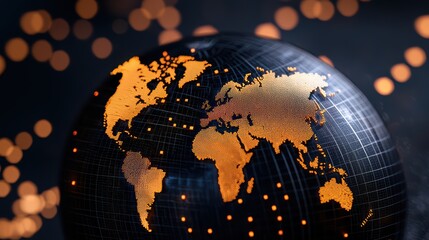 Poster - Illuminated Globe with Orange World Map Against Dark Background