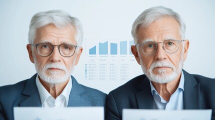 Poster - Two Senior Men Analyzing Financial Data with Charts and Graphs