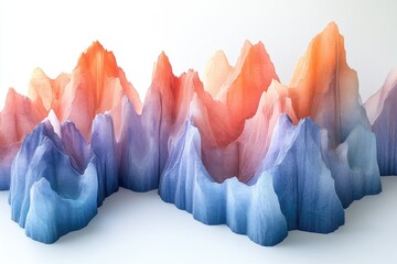 Poster - Abstract art depicting a range of mountains in calming blue and orange hues.