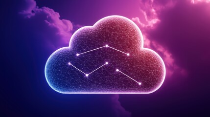 Poster - Abstract Cloud Shape with Data Connections and Purple Background