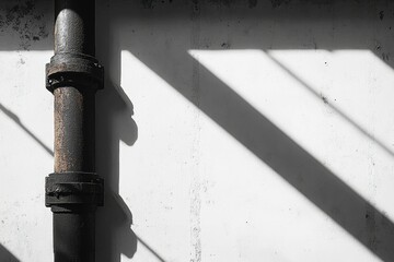 Poster - Rustic metal pipe against a white wall, contrasted by dramatic diagonal shadows.
