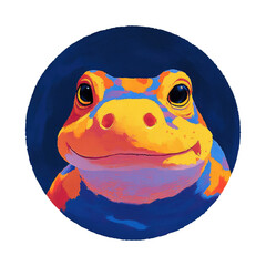 Aufkleber - colorful, vibrant illustration of frog with fish eye perspective, showcasing its bright orange and blue hues against transparency background