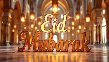 Aufkleber - 3D Eid Typography with Lanterns Design