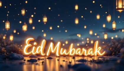 Aufkleber - 3D Eid Typography with Lanterns Design