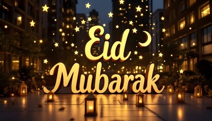 Aufkleber - 3D Eid Typography with Lanterns Design