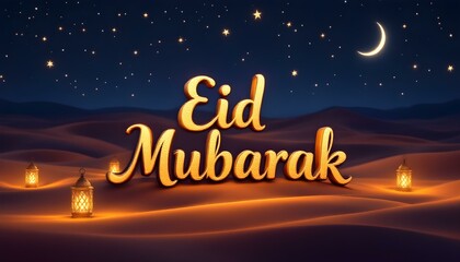 Aufkleber - 3D Eid Typography with Lanterns Design
