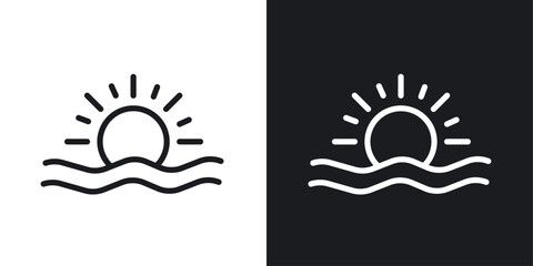 Wall Mural - Sunrise icons in black and white liner strokes for web design.