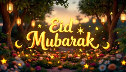 Aufkleber - 3D Eid Typography with Lanterns Design