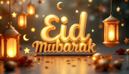 Aufkleber - 3D Eid Typography with Lanterns Design