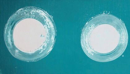 Aufkleber - abstract textured artwork with two white circular brushstroke patterns on teal background, modern minimalist design element

