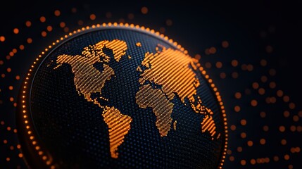 Poster - digital globe representation with orange dots on dark background